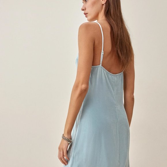 Reformation Turquoise Velvet "Lyza" Dress - Picture 3 of 3